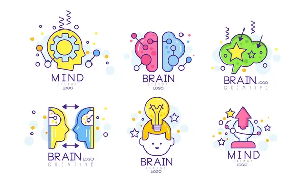 Kreatif Otak, Energi Pikiran Desain Logo Asli Koleksi Vektor Ilustrasi di Latar Belakang Putih - Stok Vektor