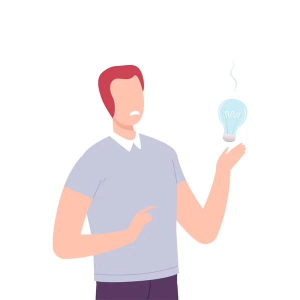Businessman Karakter Memiliki Ide No, Tidak berhasil Orang dengan Off Light Bulb Flat Vector Illustration - Stok Vektor