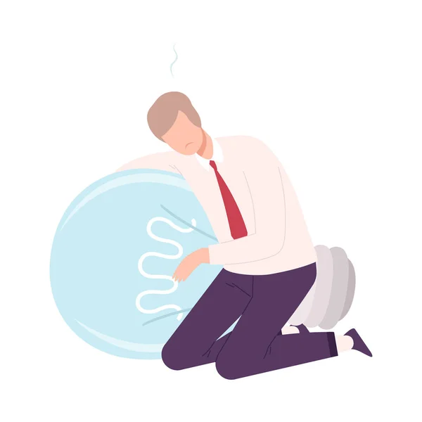 Businessman Character Having No Idea, Depressed Unsuccessful Person Feeling Stress, Business Fail Flat Vector Illustration — Stock Vector