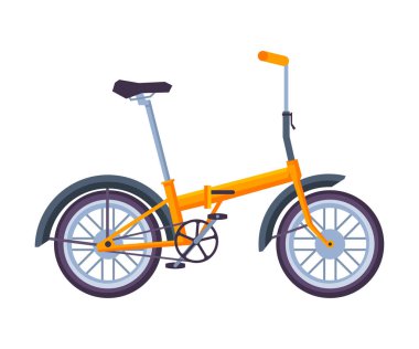 Katlanan Bisiklet, Ekolojik Spor Taşımacılığı, Turuncu Bisiklet Tarafı Görünümü Düz Vektör İllüstrasyonu