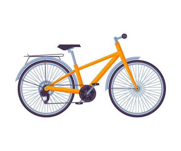Sepeda jalan, Ekologi Sport Transport, Orange Bike Side View Flat Vector Illustration - Stok Vektor