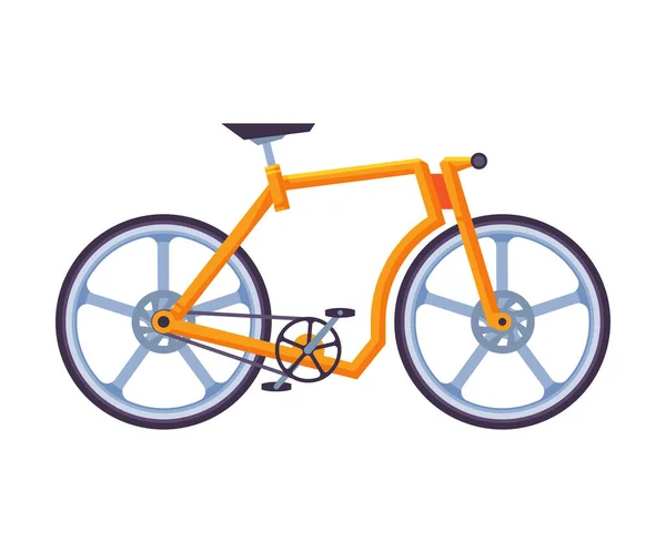 Modern Bicycle, Ecological Sport Transport, Orange Bike Side View Flat Vector Illustration — Stock Vector