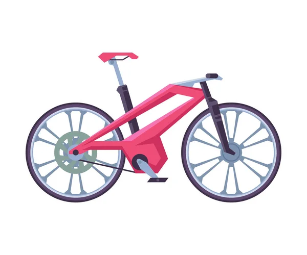 Modern Downhill City Bicycle, Ecological Sport Transport, Pink Bike Side View Flat Vector Illustration - Stok Vektor