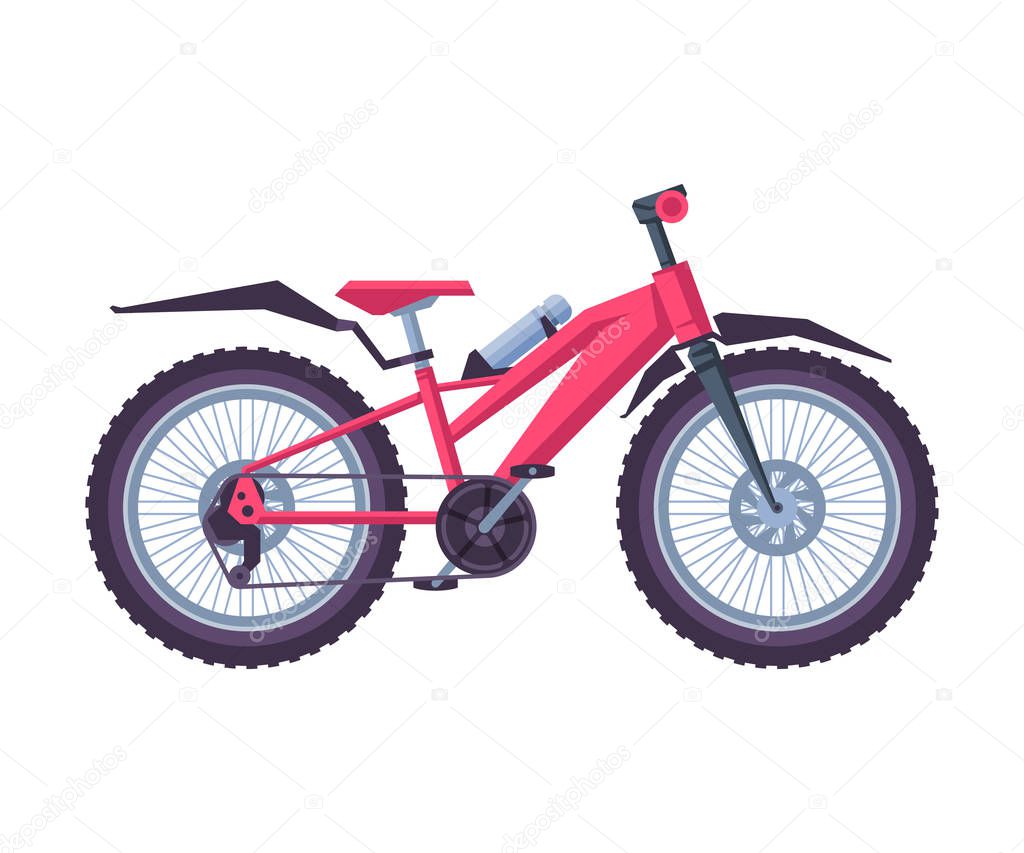 Pink Bicycle, Ecological Sport Transport, Montain Bike Side View Flat Vector Illustration
