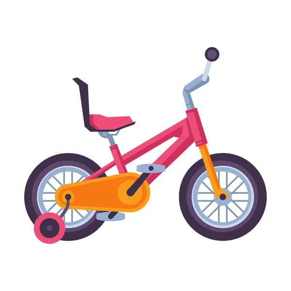 Детский велосипед, экологический спорт, розовый велосипед с боковым видом на плоский вектор иллюстрации — стоковый вектор