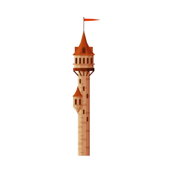 Slottstornet med Röd Flagga, Ingår i Medeltida Forntida Stenfästning Vektor Illustration — Stock vektor