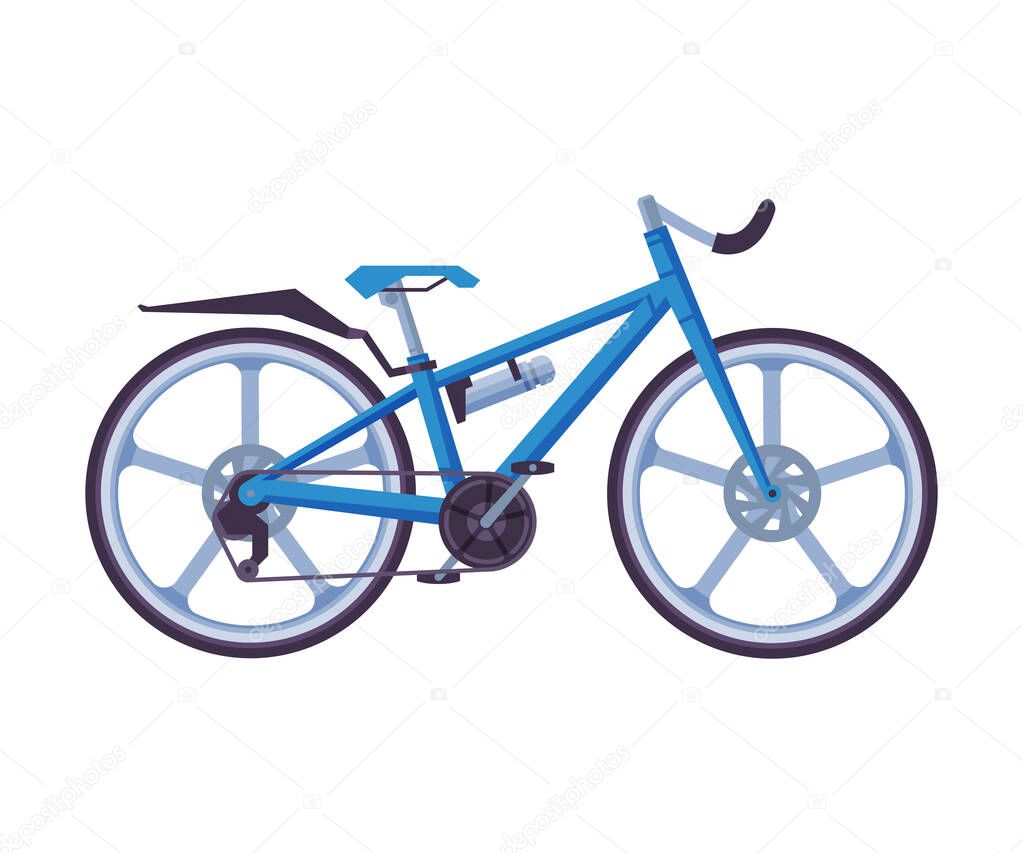 Road Bicycle, Ecological Sport Transport, Blue Bike Side View Flat Vector Illustration