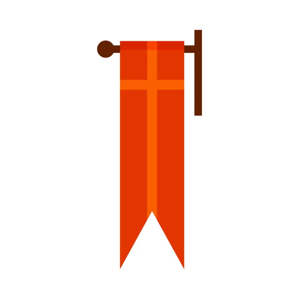 Bandeira Medieval Vermelha com Cruz de Ouro, Símbolo Heráldico Real, Monarquia ou Cavalaria Atributo Vetor Ilustração — Vetor de Stock