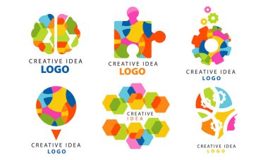 Creative Idea Logo Templates Collection, Digital Learning, Modern Technology Colorful Badges Vector Illustration on White Background