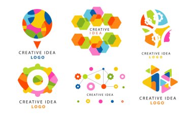 Creative Idea Logo Templates Collection, Colorful Geometric Business Badges Vector Illustration