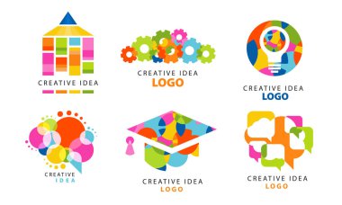 Creative Idea Logo Templates Collection, Colorful Business, Science Badges Badges Vector Illustration on White Background