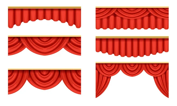 Red Curtains Collection, Theater Stage Design Element Vector Illustration on White Background — Stockvector