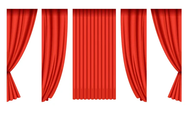 Collezione di tende di seta rossa, Teatro fase di progettazione elemento vettoriale Illustrazione su sfondo bianco — Vettoriale Stock