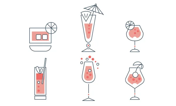 Cocktails Collection, Alcoholic and Refreshing Drinks Signs Vector Illustration on White Background — Stockvector