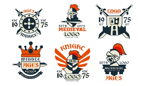 Colección de diseño de logotipos de la Edad Media, Placas medievales Premium Club Vector Illustration — Archivo Imágenes Vectoriales