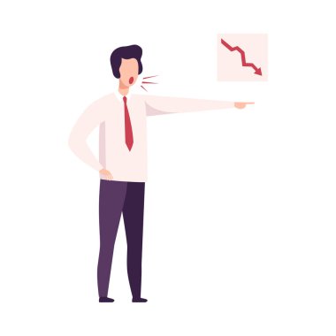 Kaba Erkek Ofis İşçisi Karakteri Tehdit, Parmağı Düz Vektör İllüzyonuyla Bağırıyor