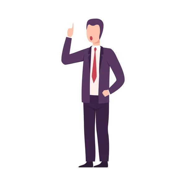Rude Male Office Worker Character Threatening and Yelling Flat Vector Illustration - Stok Vektor