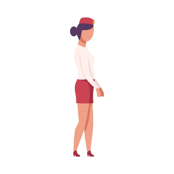 Stewardess in Red Uniform, Profession Air Hostess Flat Vector Illustration — Stock Vector