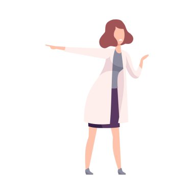 Furious Woman Arguing and Shouting, Female Doctor Character Yelling and Pointing Her Finger Flat Vector Illustration