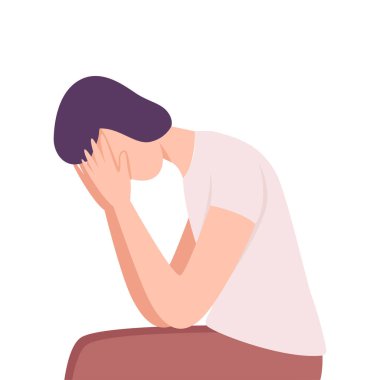 Lonely and Sad Young Man Covering Face with His Hands, Frustrated Guy Character Flat Vector Illustration