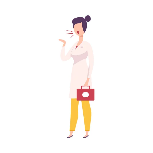 Furious Woman Arguing and Shouting, Female Doctor Character Yelling Flat Vector Illustration — Stockvektor