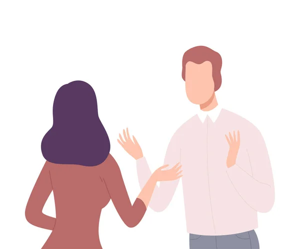 Young Man and Woman Arguing, Couple Trying to Save Love and Friendship Flat Vector Illustration — Wektor stockowy