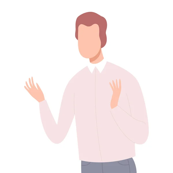 Lonely and Sad Young Man Gesturing, Frustrated Guy Character Flat Vector Illustration — Stok Vektör