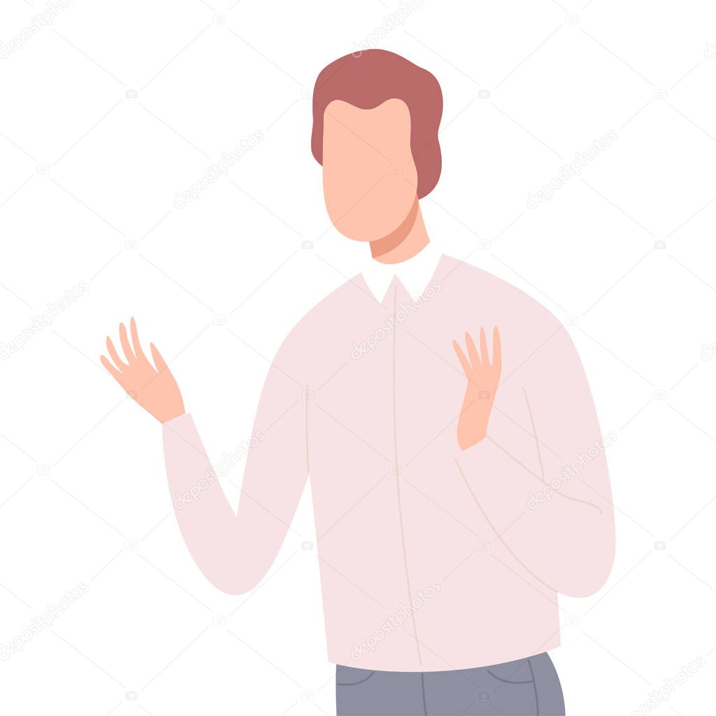 Lonely and Sad Young Man Gesturing, Frustrated Guy Character Flat Vector Illustration