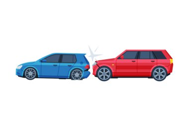 Araba enkazına karışan iki araba, Otomatik Kaza Düz Vektör Çizimi