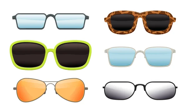 Coleção de óculos de diferentes formas e design, óculos de sol e óculos ilustração vetorial — Vetor de Stock