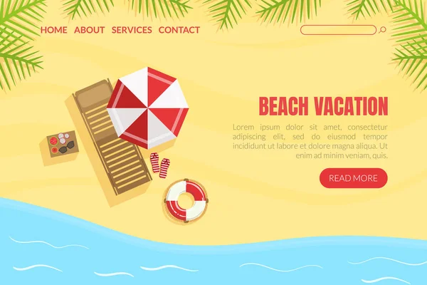 Beach Vacation Landing Page Template, Summertime Traveling Web Page, Mobile App, Homepage Vector Illustration — Stock Vector