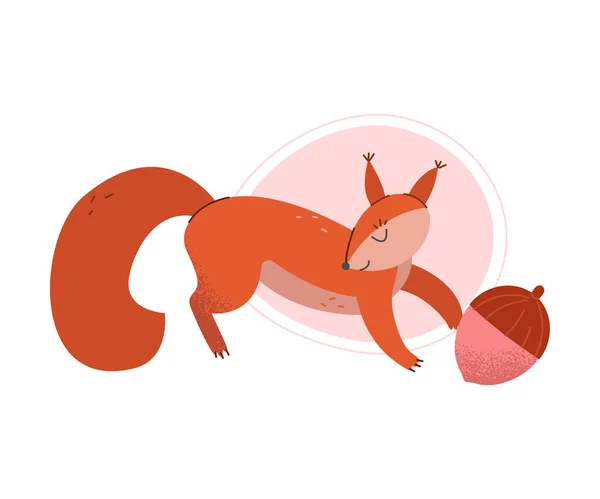 Cartoon Squirrel Playing with Acorn Vector Illustration — Stock Vector