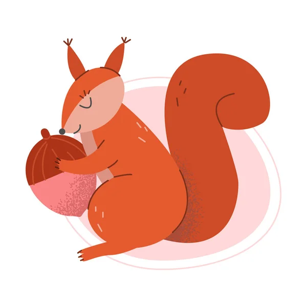 Écureuil de bande dessinée jouant avec Acorn Illustration vectorielle — Image vectorielle