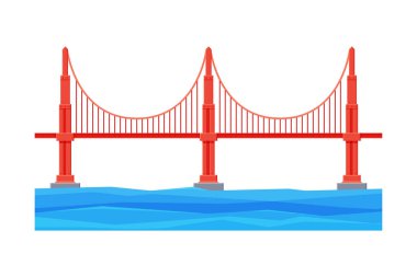 Golden Gate Köprüsü, Mimari ve Şehir İnşaat Düz Vektör İllüstrasyonu