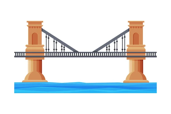 Järnvägsbro med Betongpelare, Arkitektonisk Design Element, Brokonstruktion Platt vektor Illustration — Stock vektor