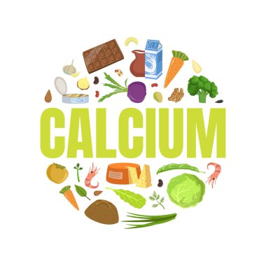 Calcium Banner Template with High Calcium Food Products of Round Shape Vector Illustration clipart