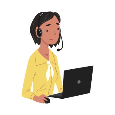 Kız Çağrı Merkezi Operatörü, Kulaklık, Yardım Masası, Çevrimiçi Teknik Destek Vektörü İllüstrasyonu Müşteri Destek Hizmeti Asistanı