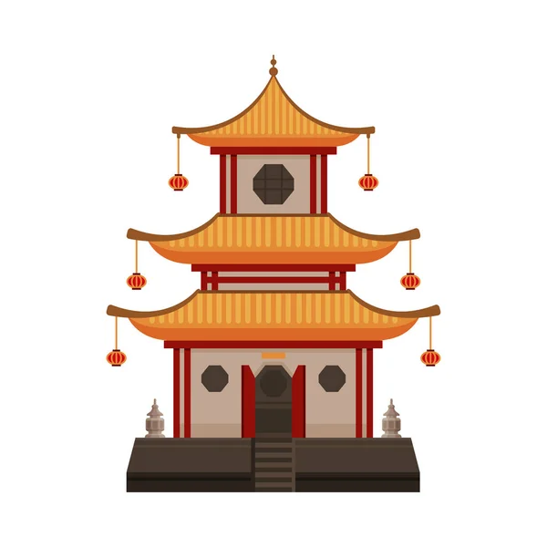 Традиційна китайська будівля, східна культурна архітектура Об'єктний вектор Ілюстрація — стоковий вектор