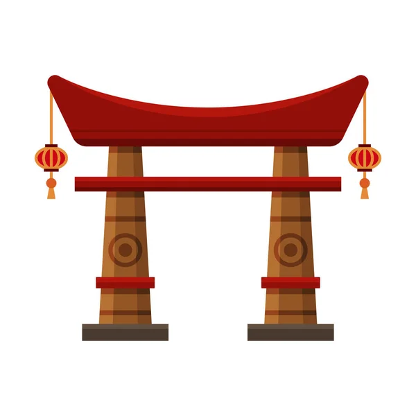 Traditional Chinese Gate, Cultural Asian Architecture Object Vector Illustration — Stock Vector
