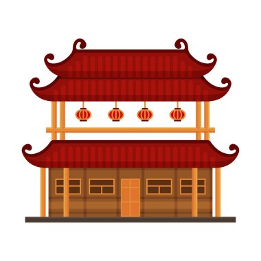 Geleneksel Çin Binası, Antik Tapınak, Kültürel Doğu Mimarisi Nesne Vektör İllüstrasyonu