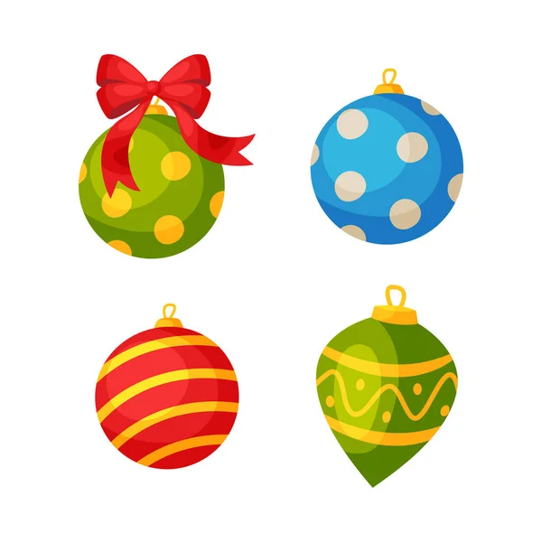 Färgglada Bauble Balls, Jul och nyår Symbol, Traditionell semester dekoration vektor Illustration — Stock vektor