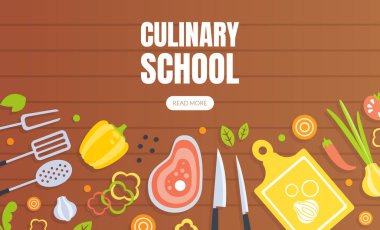 Aşçılık Okulu İniş Şablonu, Aşçılık Sınıfı İnternet Sayfası, Uygulama Vektörü İllüstrasyonu