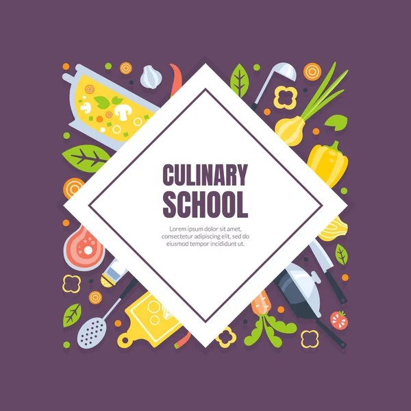 Modelo de Banner de Aula de Culinária, Cursos de Culinária ou Cartaz Escolar, Elemento pode ser usado para Brochura, Folheto, Certificado, Invitation Card Vector Illustration — Vetor de Stock