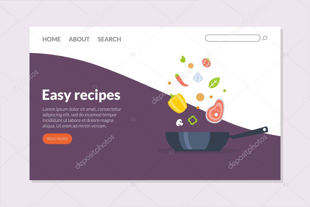 Easy Recipes Landing Page Template, Online Cooking Course, School Web Page, App, Website Vector Illustration