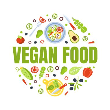 Organik Sağlıklı Ürünlerle Vegan Gıda Sancak Şablonu Yuvarlak Şekil Vektör Resimlerinin Pişirme Şablonu