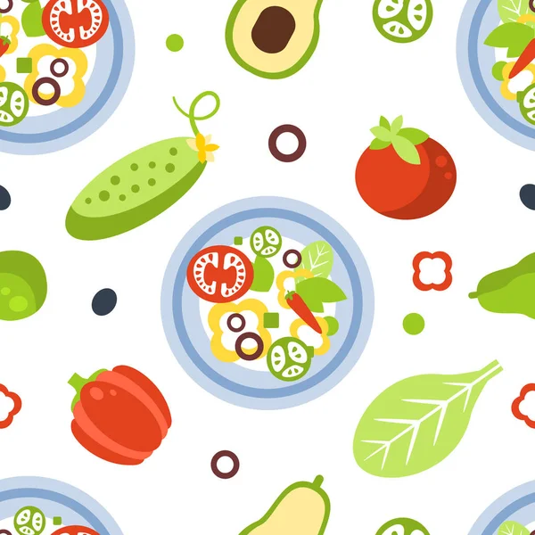 Vegetarian Food Seamless Pattern, Verdure fresche e luminose, Elemento di design può essere utilizzato per il sito Web, Libro di cucina, Menu del ristorante, Wrapping Paper Vector Illustration — Vettoriale Stock