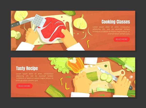 Klasy gotowania Landing Page Template, Smaczne Recipe Web Page, Aplikacja mobilna, Strona główna Wektor Ilustracja — Wektor stockowy