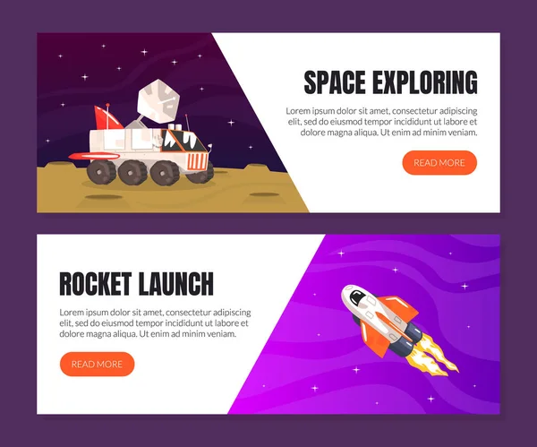 Space Exploring, Rocket Launch Landing Page Templates Vector illustration — Stock Vector