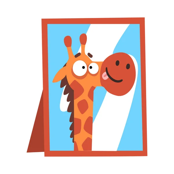 Милий Жираф Дивлячись на дзеркало, смішний божевільний африканський тварин мультфільм персонаж Векторні ілюстрації — стоковий вектор