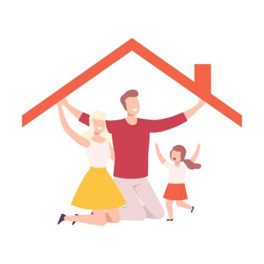 Anne, Baba ve Kızları Evde, Mutlu Aile Çerçeve Vektör İllüzyonunu Bekliyor